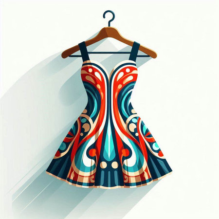 Women's summer dress on a hanger. Colorful vector illustration.のイラスト素材