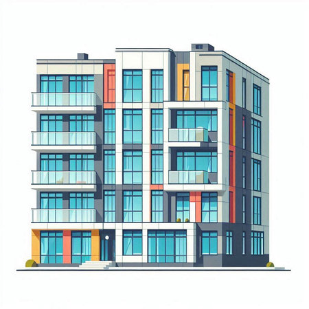 Modern apartment building on a white background. Flat style vector illustration.のイラスト素材