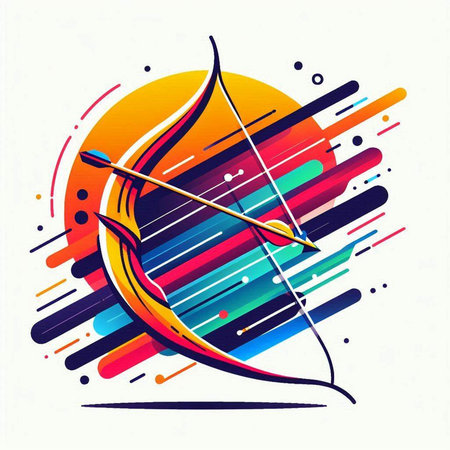 Archery arrow and bow on abstract colorful background. Vector illustration.のイラスト素材