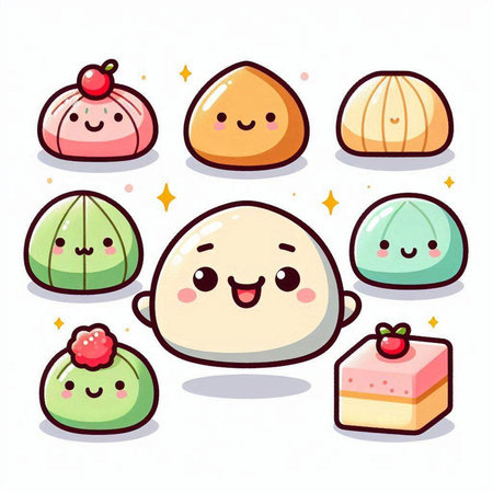 Cute cartoon chinese bun with different emotions. Vector illustration.のイラスト素材