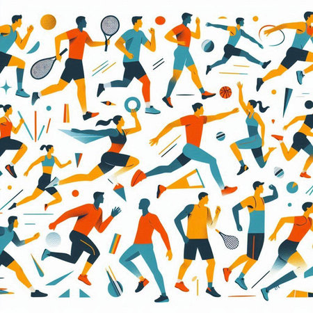 Seamless pattern with men playing tennis. Flat style vector illustration.のイラスト素材