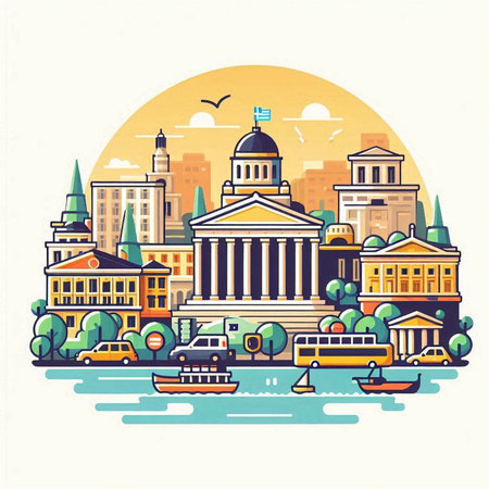 Cityscape of the city. Vector illustration in flat design style.のイラスト素材