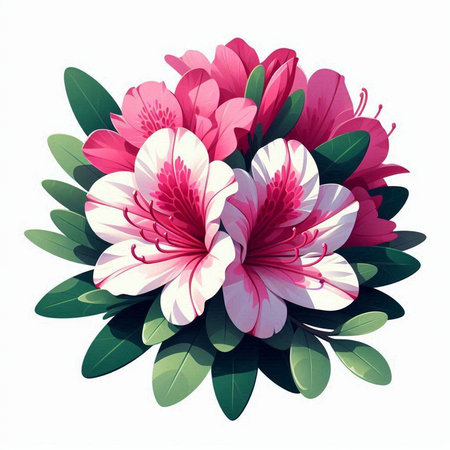 Rhododendron bouquet isolated on white background. Vector illustration.のイラスト素材