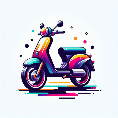 Vintage scooter colorful vector illustration. Retro motorbike isolated on white background.のイラスト素材