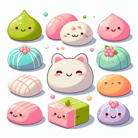 Cute cartoon kawaii sweets on white background. Vector illustration.のイラスト素材