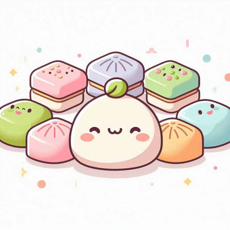 Kawaii japanese sweets. Vector illustration of Japanese sweets.のイラスト素材