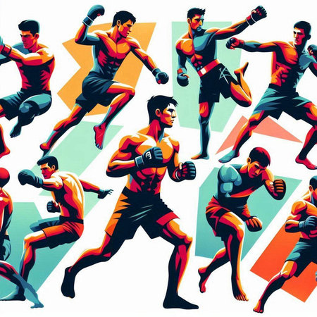 Seamless pattern with sportsman in boxing gloves. Vector illustration.のイラスト素材