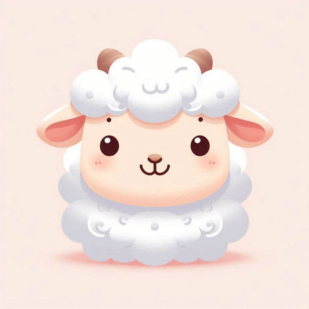 Cute cartoon sheep. Vector illustration on a light pink background.のイラスト素材