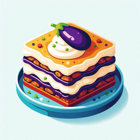 Delicious layered cake with eggplant and cream. Vector illustration.のイラスト素材