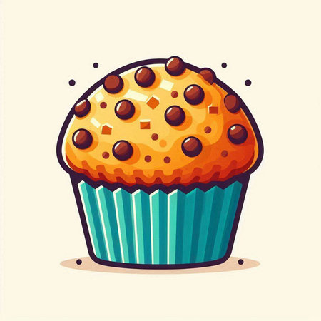 Illustration of a cupcake with chocolate chips on a white backgroundのイラスト素材