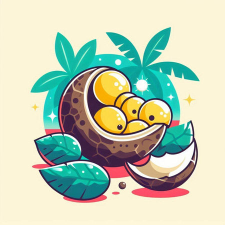 Coconut fruit vector illustration, flat cartoon style. Tropical fruit iconのイラスト素材