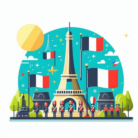 Eiffel Tower in Paris, France. Flat style vector illustration.のイラスト素材