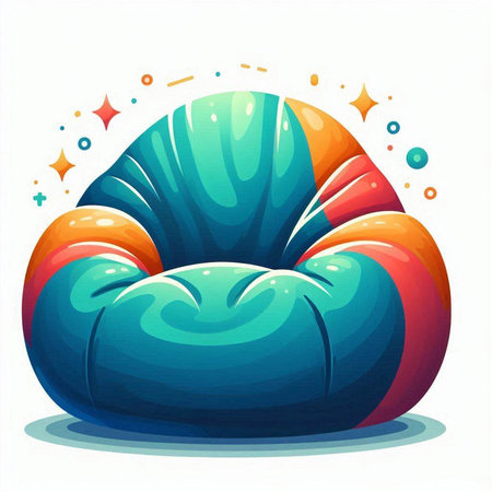 Illustration of a blue and orange armchair on a white backgroundのイラスト素材