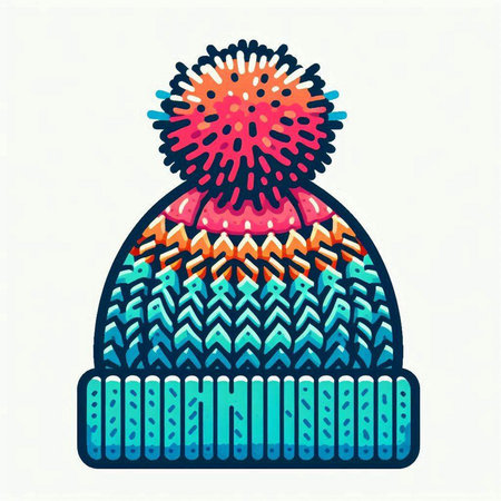 Winter knitted hat with pompon. Vector illustration in flat styleのイラスト素材