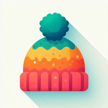 Winter hat with a pompom. Vector illustration. Flat design.のイラスト素材