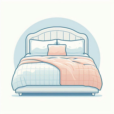 Vector illustration of a single bed with pillows in a flat styleのイラスト素材