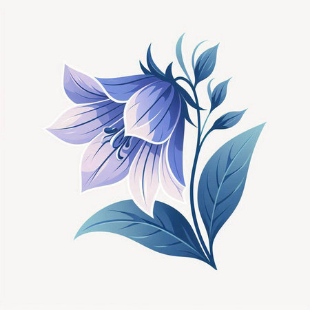 Illustration of blue bellflower with leaves on white background - vectorのイラスト素材