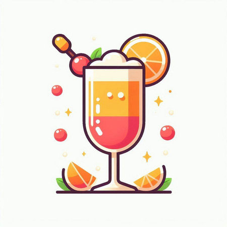Cocktail with orange and ice. Vector illustration in flat styleのイラスト素材