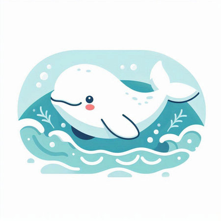 Illustration of a cute white whale swimming in the sea. Vector illustration.のイラスト素材