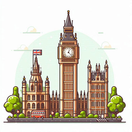 Big Ben and Houses of Parliament, London, UK. Vector illustrationのイラスト素材