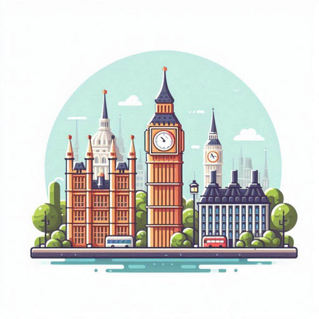 London, United Kingdom - famous landmarks. Vector illustration in flat styleのイラスト素材