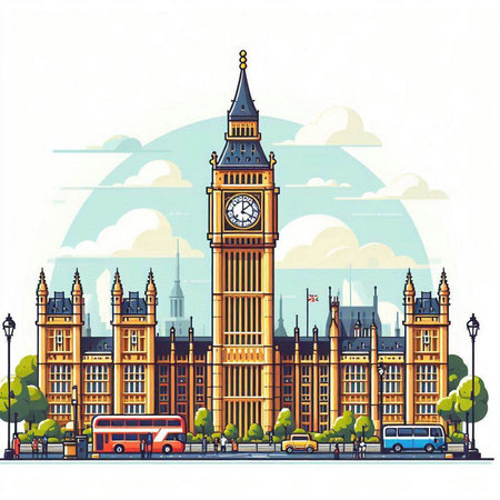 Big Ben and Houses of Parliament in London, UK. Vector illustration.のイラスト素材