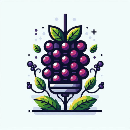 Grapes and leaves. Vector illustration in flat linear style.のイラスト素材