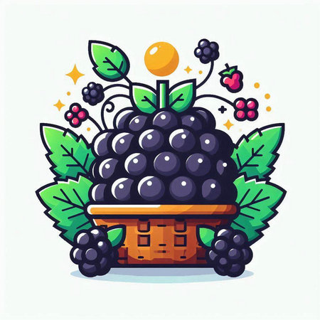 Vector illustration of a blackberry in a basket on a white background.のイラスト素材