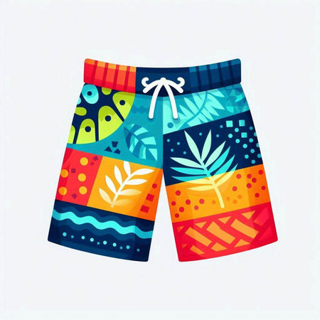 Swimming trunks with tropical leaves. Hand drawn vector illustration.のイラスト素材
