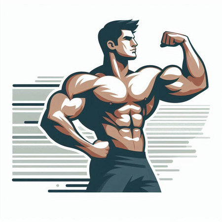 Bodybuilder flexing his muscles - vector illustration, isolated on white backgroundのイラスト素材