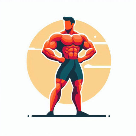 Bodybuilder. Vector illustration of a man with a strong body.のイラスト素材