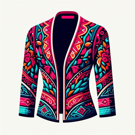 Colorful illustration of men's jacket with ethnic ornaments.のイラスト素材