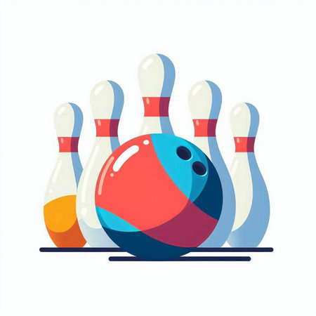 Bowling ball and pins isolated on white background. Vector illustration.のイラスト素材