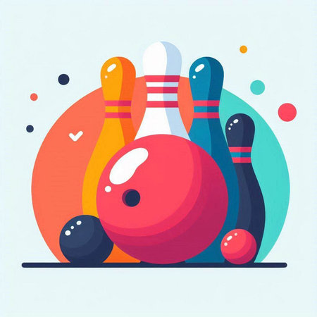 Bowling ball and skittles. Vector illustration in flat styleのイラスト素材