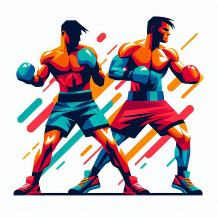 Boxing couple. Vector illustration of a man and woman boxing.のイラスト素材