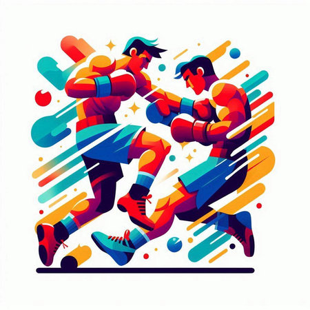 Vector illustration of two men in boxing gloves. Fight for victory.のイラスト素材