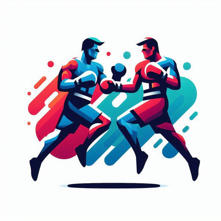 Boxing man and woman vector illustration. Sport competition, fight concept.のイラスト素材
