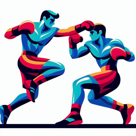 Boxing men, conceptual vector illustration of two boxers fighting.のイラスト素材