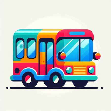 Colorful school bus on white background. Vector illustration in flat style.のイラスト素材