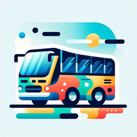 Bus on the road. Vector illustration in flat style. The concept of travel and transport.のイラスト素材