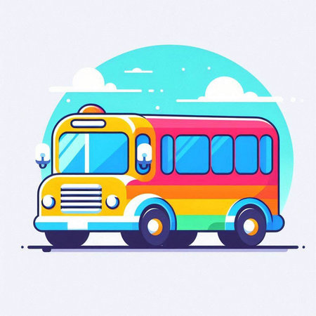 Colorful school bus on the background of the sky. Vector illustration.のイラスト素材