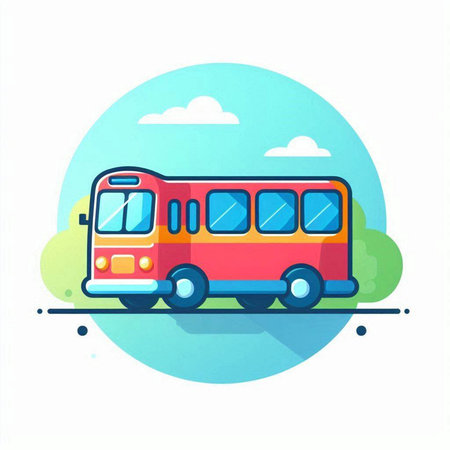 Bus icon. Vector illustration in flat cartoon style. Side view.のイラスト素材