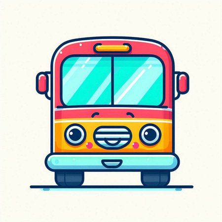 Cute cartoon bus isolated on a white background. Vector illustration.のイラスト素材