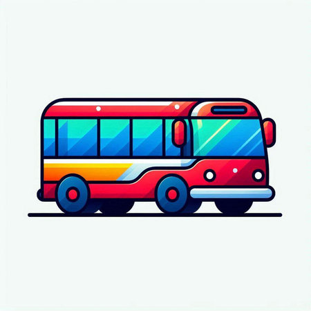 Bus icon. Vector illustration of a bus on the road. Flat style.のイラスト素材