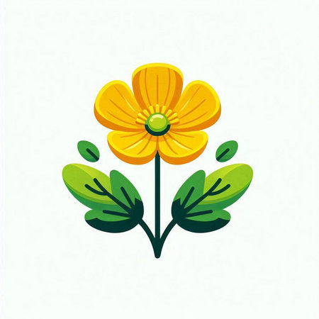 cute flower icon vector illustration design template - yellow flower with green leavesのイラスト素材