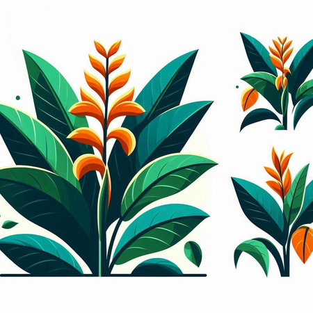 Set of tropical plants and flowers. Vector illustration for your design.のイラスト素材