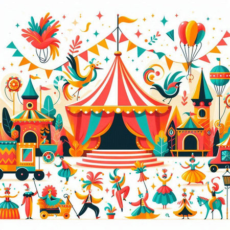 Circus background with carnival and circus elements. Vector illustration.のイラスト素材
