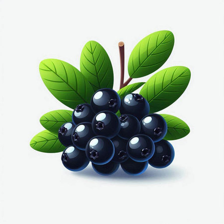 Blueberries with green leaves on a white background. Vector illustration.のイラスト素材