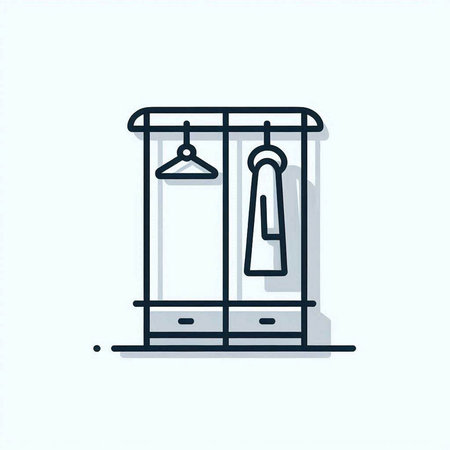 Shower cabin, hanger and towel, line icon, vector illustrationのイラスト素材