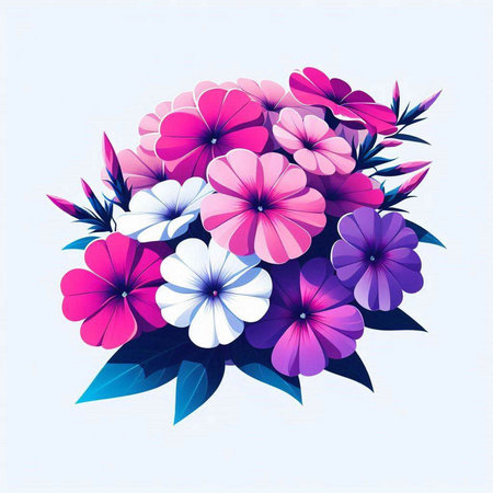 Bouquet of pink and white flowers on a blue background. Vector illustration.のイラスト素材